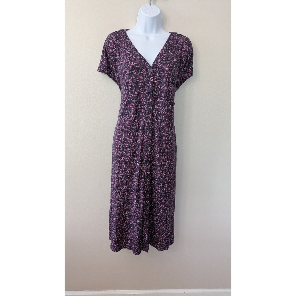 J Jill Floral Paisley Midi Dress XLP Tie Back Button Front Stretch Pockets